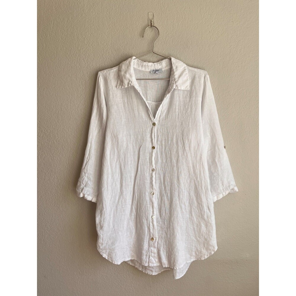 ROSEMARINE Made in Italy Linen Button Down Tunic in White Size MEDIUM